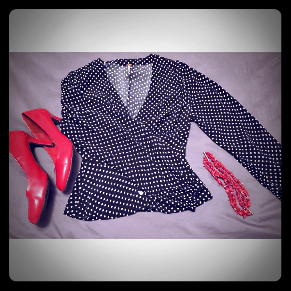 Free people long sleeve polka-dot blouse